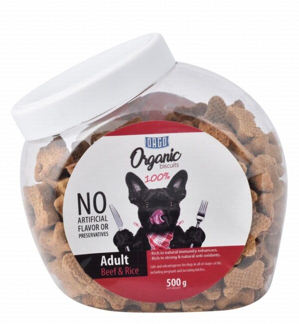 Orgo Organic Biscuit Treats with Beef & Rice for Adult Dogs 500 gr
