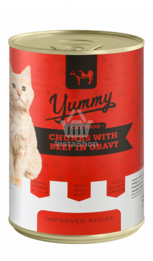 Yummy Wet Cat Food Chunks With Beef in Gravy 400 gr
